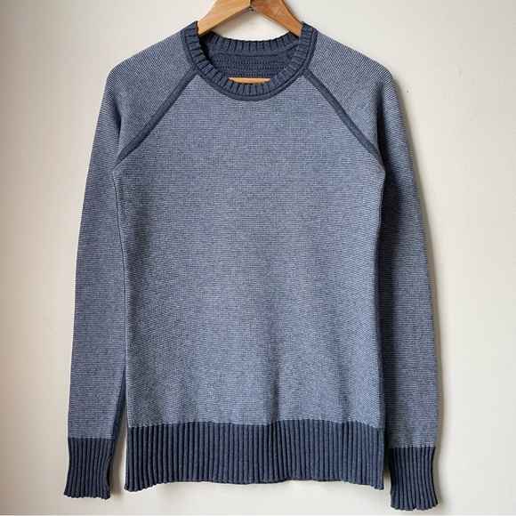 Lululemon Still Lotus Reversible Sweater Crew Blue Grey Stripe XS 2 4 Pullover - Picture 4 of 10